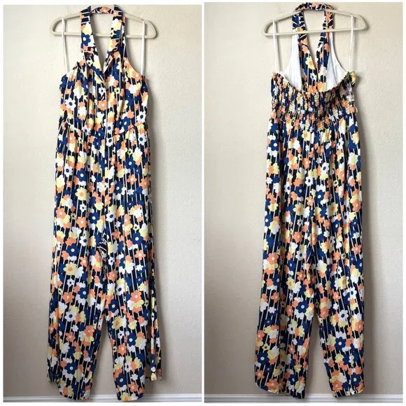 Modcloth NEW 1X Linen Blend Floral Print Halter Jumpsuit - Picture 2 of 16